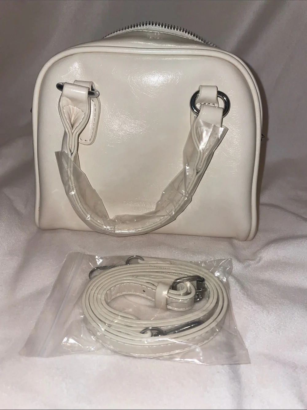 White Mini Bowling Bag Duffle Crossbody Handbag